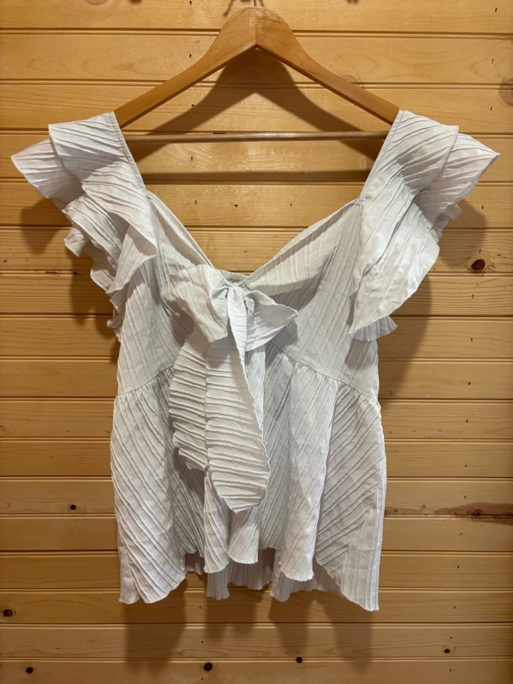 White Pleated Ruffle Tie-Front Women’s Top